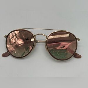 Ray-Ban Round Double Bridge Gradient Brown Sunglasses with Gold Frame